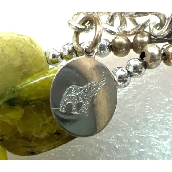 Artisan Double Strand Elephant Necklace Natural Serpentine Jasper Beads Signed - Picture 7 of 12